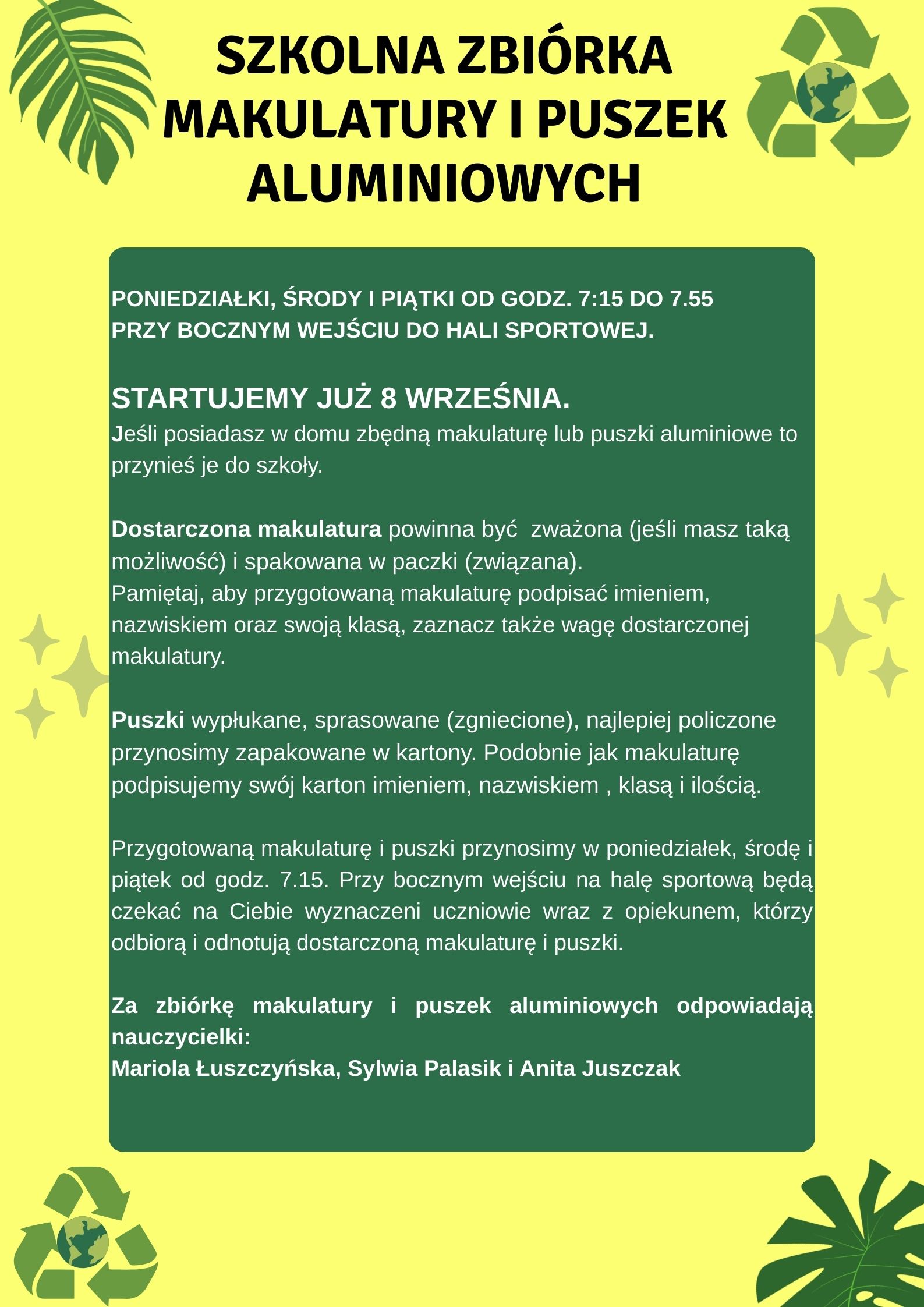 plakat konkursu zbi&oacute;rki makulatury i&nbsp;puszek aluminiowych
